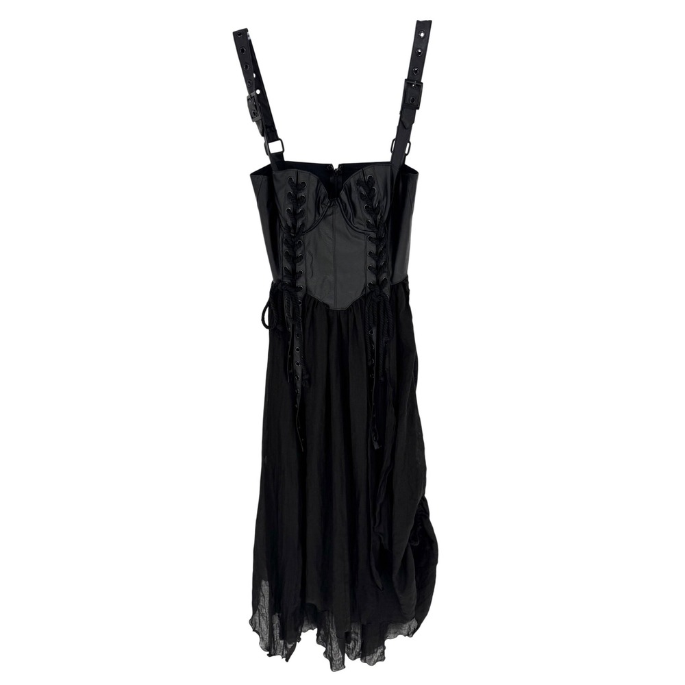 Darker Wavs Dolls Kill Echo Corset Maxi Dress Black Lace Up Asymmetric XS Goth